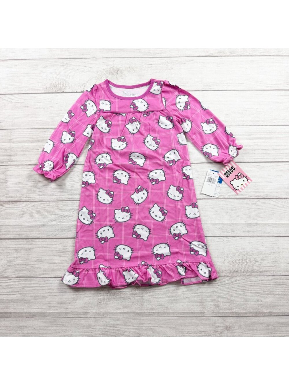 Hello Kitty Pink Long Sleeve Granny Style Nightgown Girls NWT 2T
